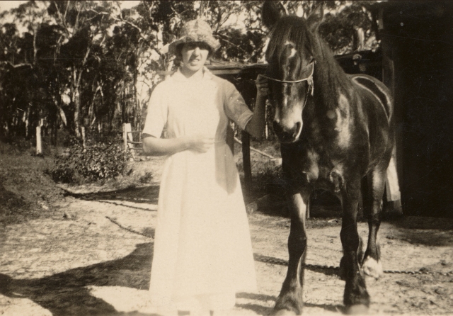 My Grandmother, age 26, with her horse near the bush track I still walk through today.